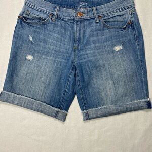 Loft Distressed Bermuda Length Roll Up Denim Jean Shorts Size 28/6 #1283
